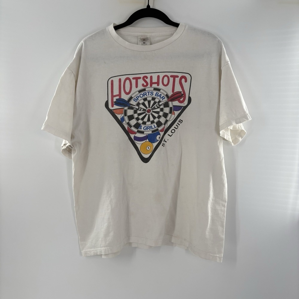 Hotshots Sports Bar Men's XL Y2K Promo Shirt White Short Sleeve St Louis
